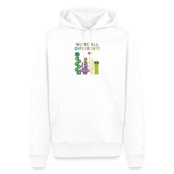 Nous sommes tous différents ! Créatures colorées - Sweat à capuche Premium bio Homme - blanc - Devant - Nico (187cm)