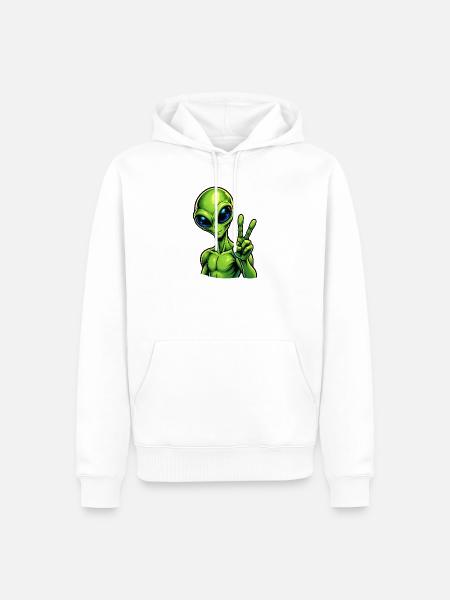 Alien Peace Zeichen - Männer Premium Bio Hoodie - Weiß