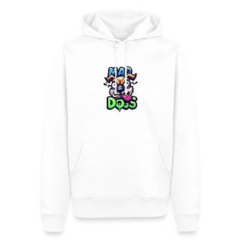 CHIENS FOUS - Sweat à capuche Premium bio Homme - blanc - Devant - Nico (187cm)