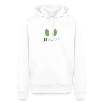Oliven Handlettering Spruch - Männer Premium Bio Hoodie - Weiß - Vorne - Nico (187cm)