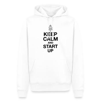 Bleib ruhig und starte | Startup-Raketenfundament - Männer Premium Bio Hoodie - Weiß - Vorne - Nico (187cm)