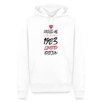1983 Édition limitée - Sweat à capuche Premium bio Homme - blanc - Devant - Nico (187cm)