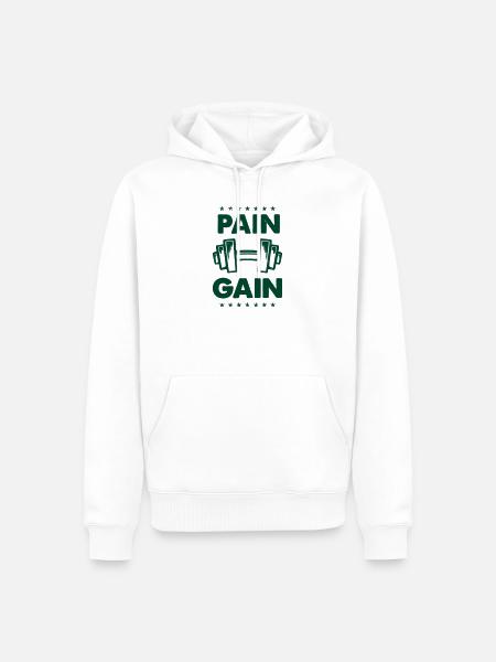 hantel_pain_gain - Männer Premium Bio Hoodie - Weiß
