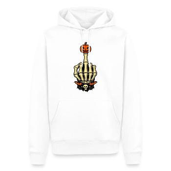 Kürbis Mittelfinger Halloween Skelett - Männer Premium Bio Hoodie - Weiß - Vorne - Nico (187cm)