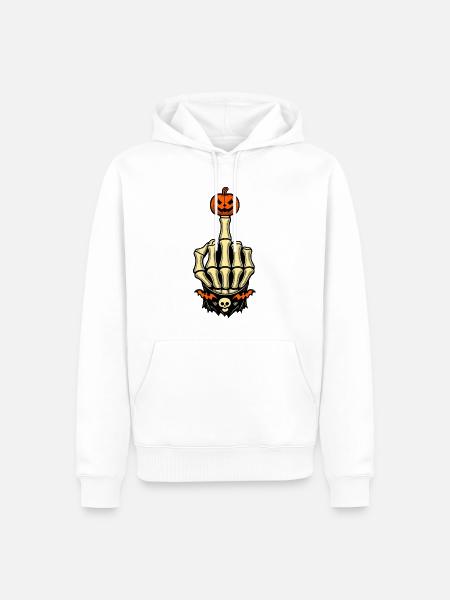 Kürbis Mittelfinger Halloween Skelett - Männer Premium Bio Hoodie - Weiß