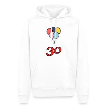 30. 30 ANS. 30e ANNIVERSAIRE. ANNIVERSAIRE 30 ANS. - Sweat à capuche Premium bio Homme - blanc - Devant - Nico (187cm)