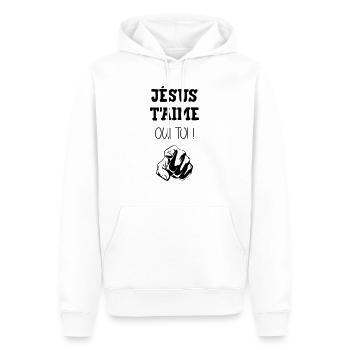Jésus t'aime oui toi ! Religion Christ Dieu Humour - Sweat à capuche Premium bio Homme - blanc - Devant - Nico (187cm)