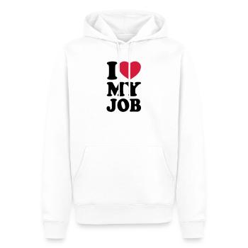 I love my job - J'aime mon travail - Sweat à capuche Premium bio Homme - blanc - Devant - Nico (187cm)