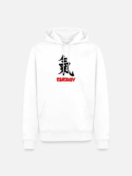 Energie-Kanji-Zeichen mit Text Energie - Männer Premium Bio Hoodie - Weiß