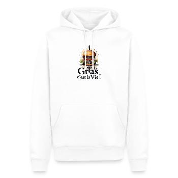 Le gras cest la vie ! Karadoc burger, légende de C - Sweat à capuche Premium bio Homme - blanc - Devant - Nico (187cm)