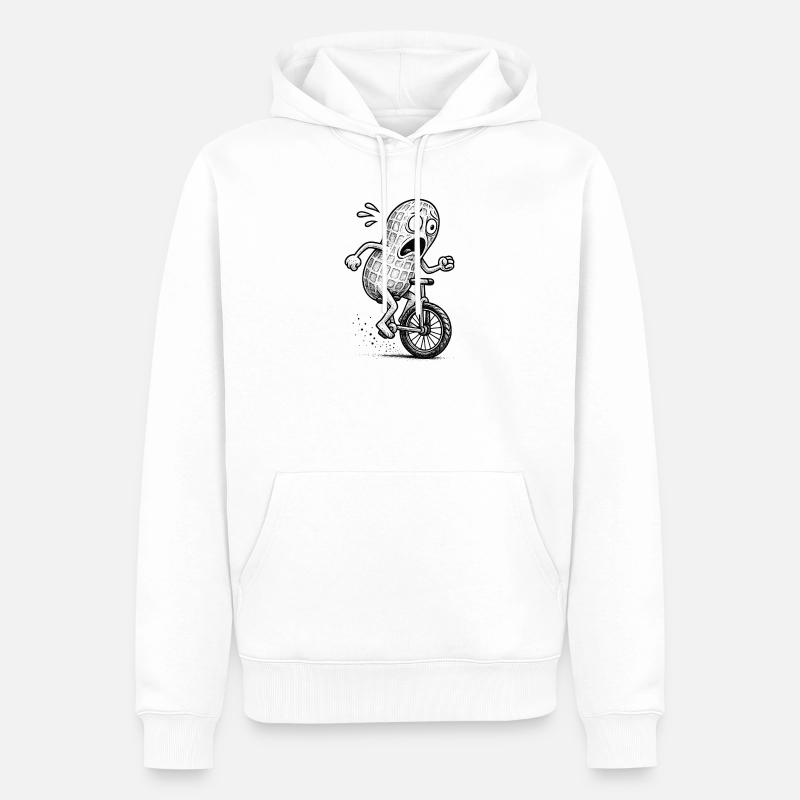 Panic Peanut sur un vélo - Sweat à capuche Premium bio Homme - blanc