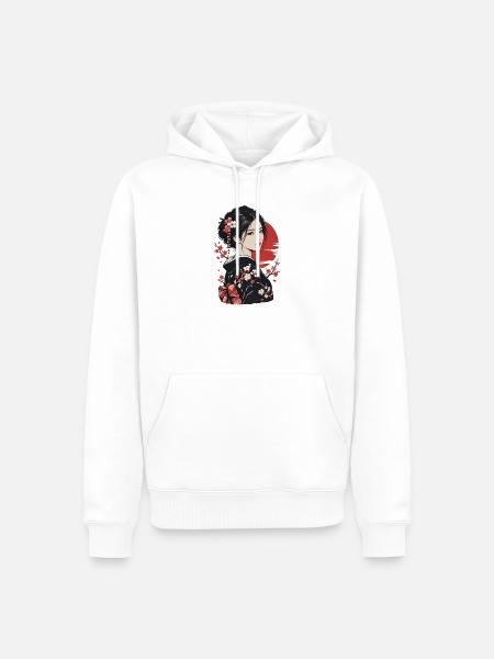 Kirschblüten Kimono Porträt - Männer Premium Bio Hoodie - Weiß