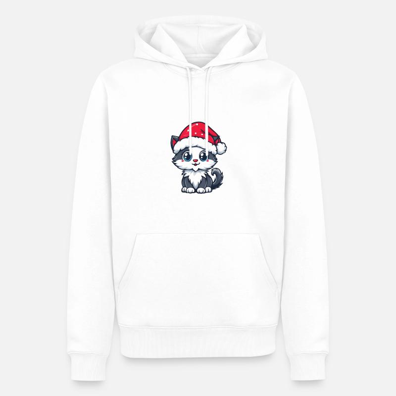 Chat Noël Mignon - Sweat à capuche Premium bio Homme - blanc