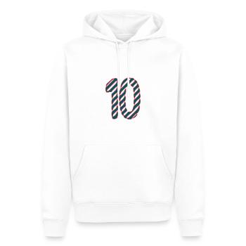 10. 10 YEARS. 10th ANNIVERSARY. 10 YEAR ANNIVERSARY. - Men’s Premium Organic Hoodie - white - Front - Nico (187cm)