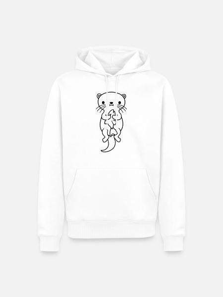 faim d’otter mange du poisson - Sweat à capuche Premium bio Homme - blanc