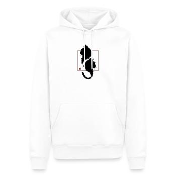 Minimalistischer roter Rahmen, schwarze Katze in Japan - Männer Premium Bio Hoodie - Weiß - Vorne - Nico (187cm)