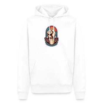 Poing levé Restez fort - Sweat à capuche Premium bio Homme - blanc - Devant - Nico (187cm)