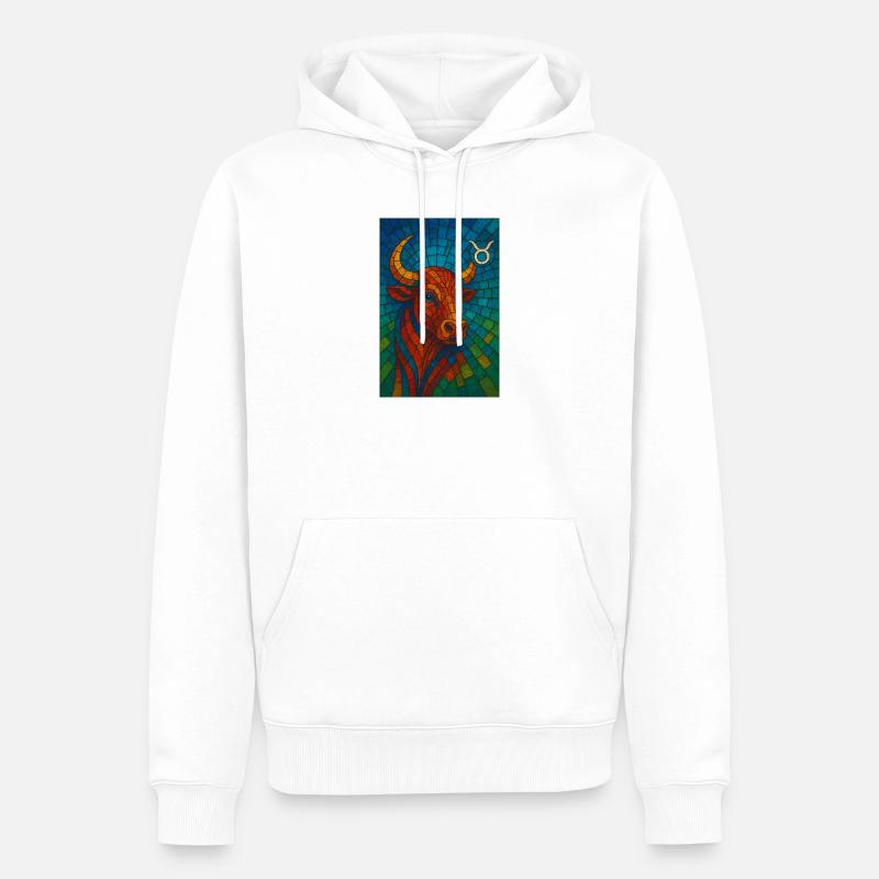 Taurus Stier – Buntes Glasmosaik Sternzeichen - Männer Premium Bio Hoodie - Weiß