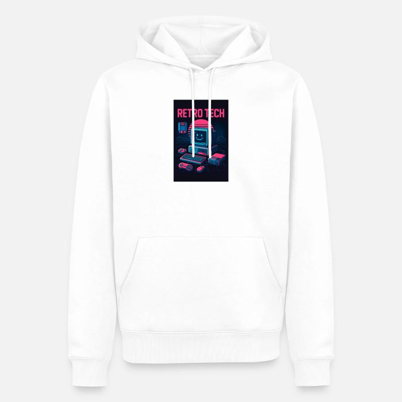 Retro Tech Computer Grafikdesigner mit Lächeln - Männer Premium Bio Hoodie - Weiß