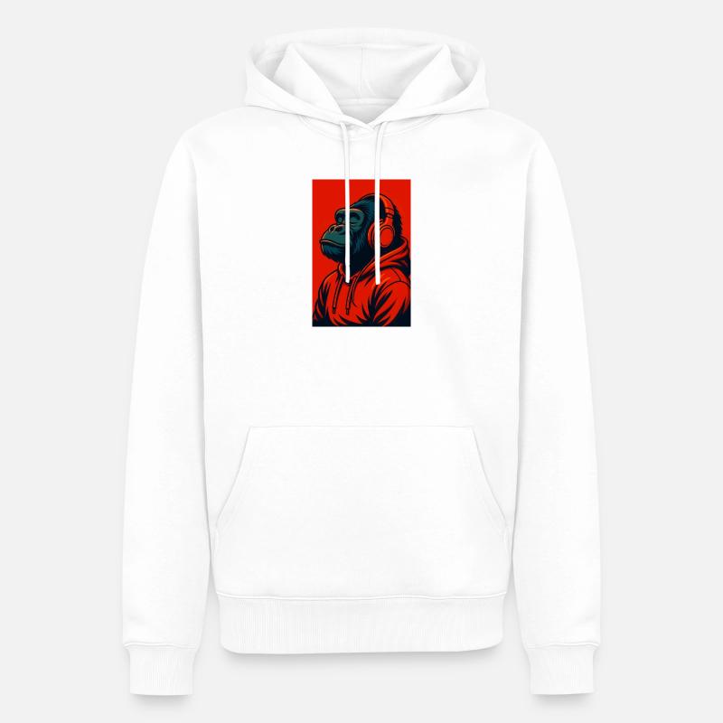 Gorilla im Kapuzenpullover mit Kopfhörern - Männer Premium Bio Hoodie - Weiß