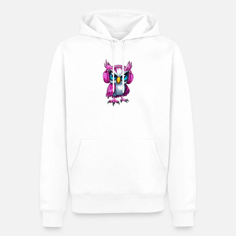 pink rosa lila Eule mit Kopfhörer :) - Männer Premium Bio Hoodie - Weiß