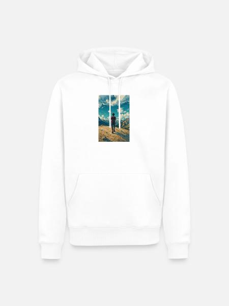Bergentdecker auf Blue Sky Landscape - Männer Premium Bio Hoodie - Weiß