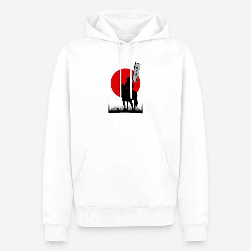 BUSHIDO, SAMURAI-KRIEGER-CODE | 8K SAUBERE SILHOUTTE - Männer Premium Bio Hoodie - Weiß