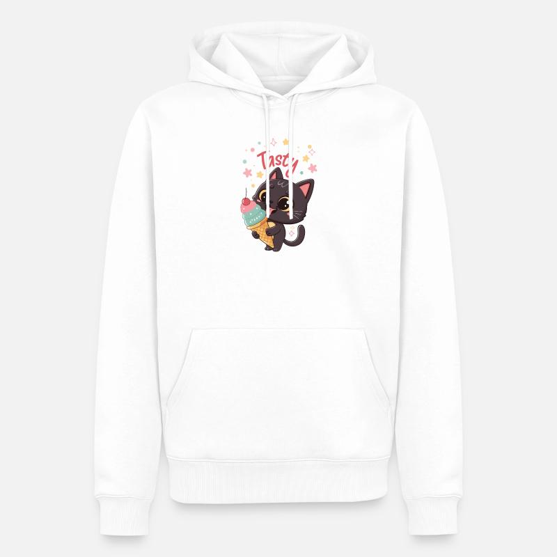 Chat gourmand et crème glacée - Sweat à capuche Premium bio Homme - blanc