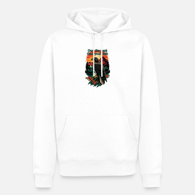 Posséder le sentier Peak Eagle - Sweat à capuche Premium bio Homme - blanc