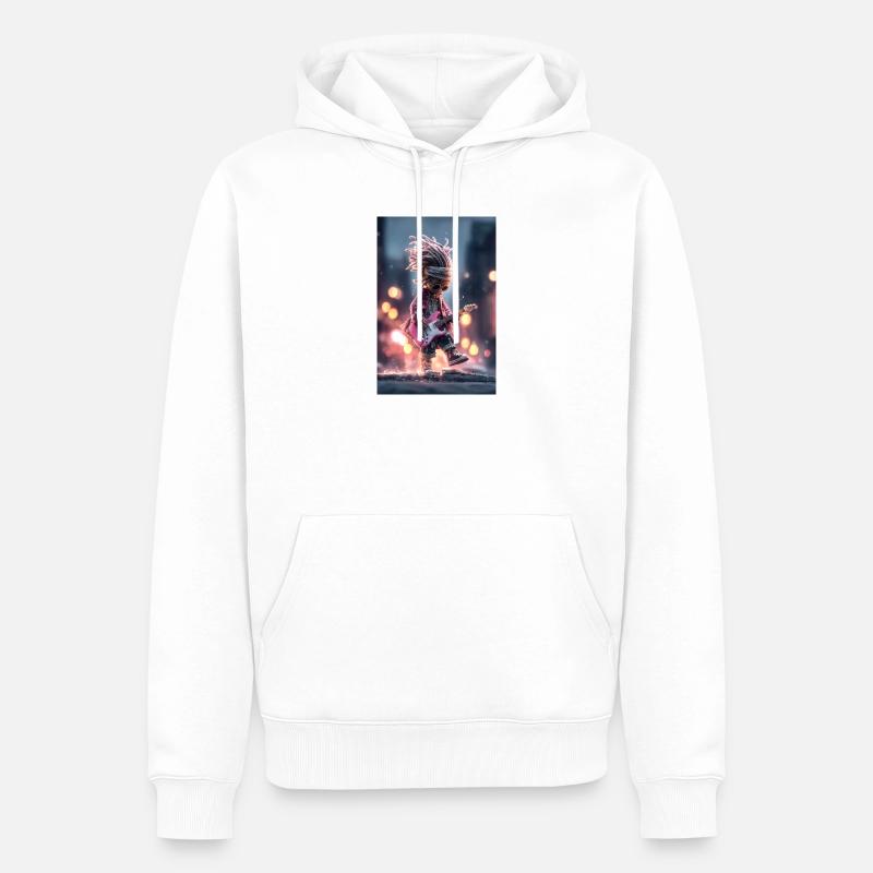 Guitariste Neon Dread avec guitare rose - Sweat à capuche Premium bio Homme - blanc