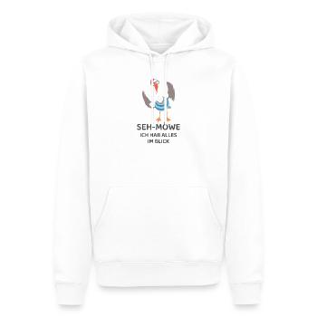 SEH-MÖWE Ich hab alles im Blick – Lustige Möwe - Männer Premium Bio Hoodie - Weiß - Vorne - Nico (187cm)