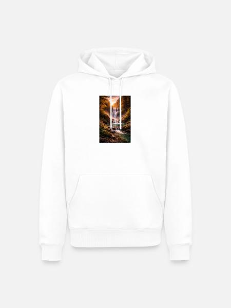 Waterfall in the evening sun - Men’s Premium Organic Hoodie - white