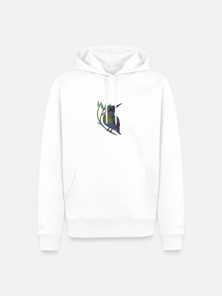 Bunter Kolibri auf Blattzweig - Männer Premium Bio Hoodie - Weiß