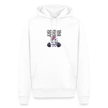 Frag nach meinem Bench Unicorn - Männer Premium Bio Hoodie - Weiß - Vorne - Nico (187cm)