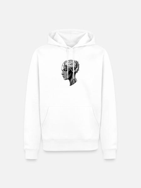 Kopfprofil mit Gehirn-Cybernetz - Männer Premium Bio Hoodie - Weiß