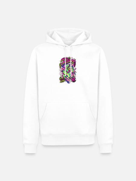 Neon Drachen im Blütenrausch - Männer Premium Bio Hoodie - Weiß