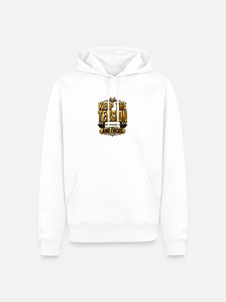 Halte die Spannung und den Fokus - Männer Premium Bio Hoodie - Weiß