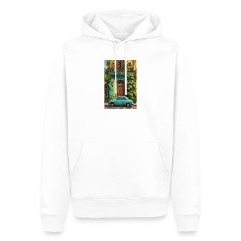 Tropischer Oldtimer im sonnenbeschienenen Innenhof - Männer Premium Bio Hoodie - Weiß - Vorne - Nico (187cm)