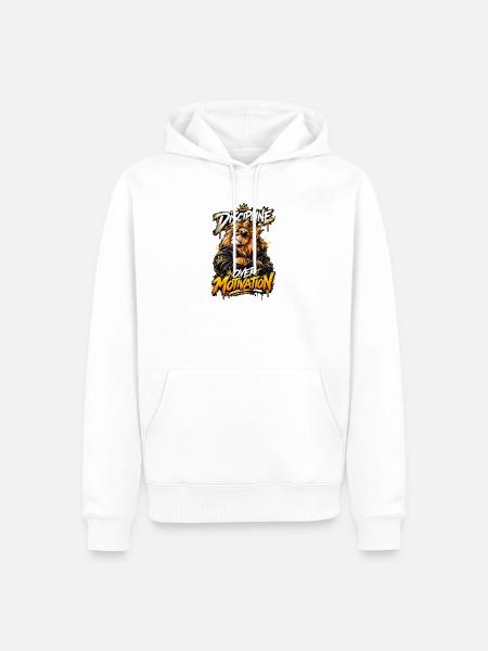Gekrönter Löwe: Disziplin auf Motivation - Männer Premium Bio Hoodie - Weiß