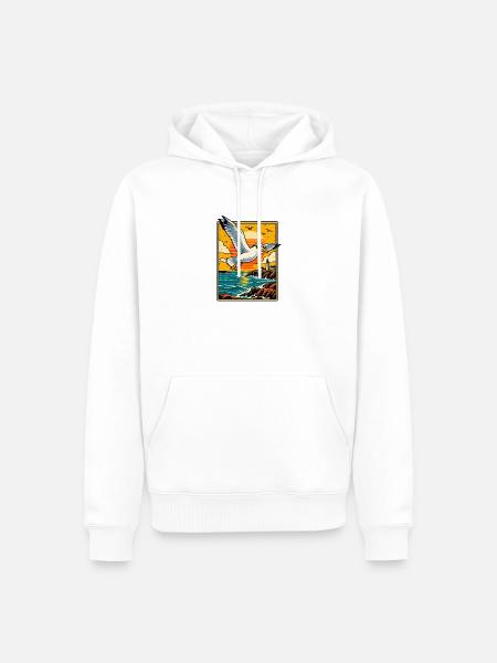Retro-Möwe bei Sonnenuntergang - Männer Premium Bio Hoodie - Weiß