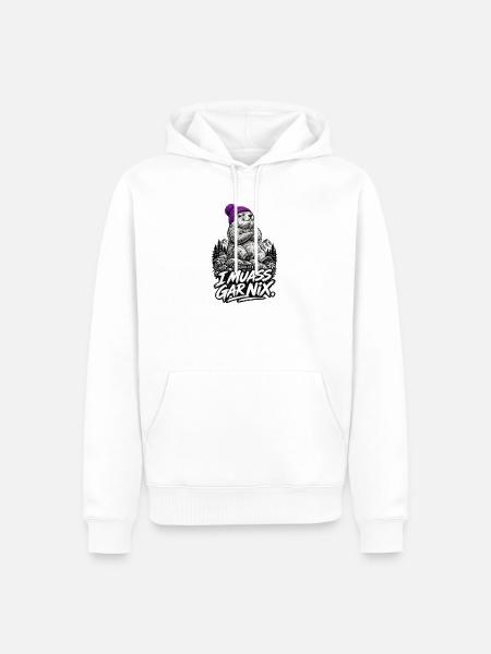 Bergbär mit Lila Mütze – Garnix - Männer Premium Bio Hoodie - Weiß