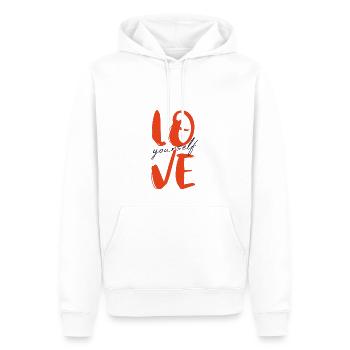 Aime toi toi-même - Sweat à capuche Premium bio Homme - blanc - Devant - Nico (187cm)