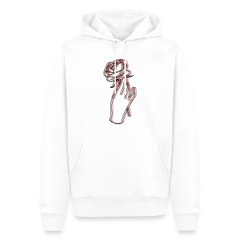 Traumhafte Rose gehalten von einer Hand - Männer Premium Bio Hoodie - Weiß - Vorne - Nico (187cm)
