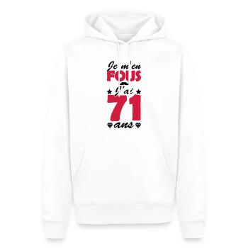 je m en fous j ai 71 ans / anniversaire 71 ans - Sweat à capuche Premium bio Homme - blanc - Devant - Nico (187cm)