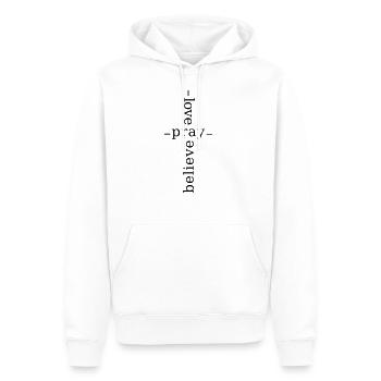 Love Pray Faith Minimalism Jesus Cross - Men’s Premium Organic Hoodie - white - Front - Nico (187cm)