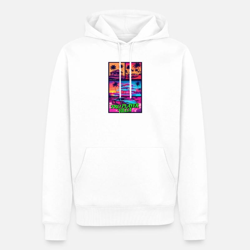 PROFISPIELER VILLA - Neon Synthwave Gaming Art - Männer Premium Bio Hoodie - Weiß