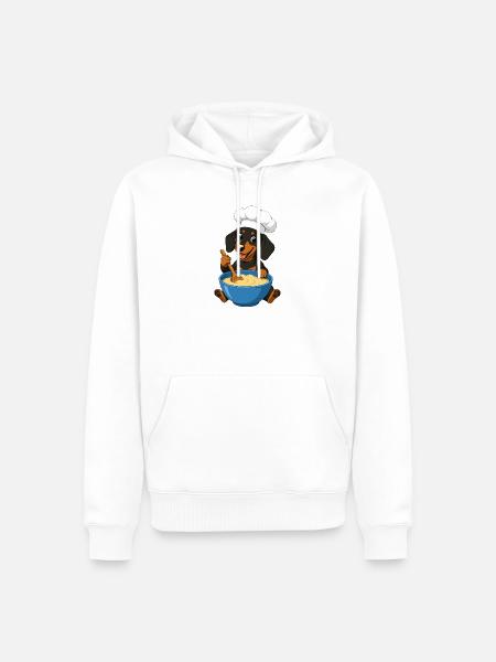 Der Dackelkoch zaubert Kuchenteig - Männer Premium Bio Hoodie - Weiß