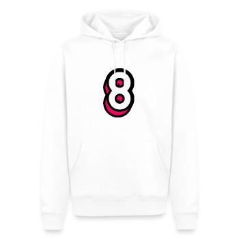 8 ANS. 8e ANNIVERSAIRE. ANNIVERSAIRE 8 ANS. 8 - Sweat à capuche Premium bio Homme - blanc - Devant - Nico (187cm)
