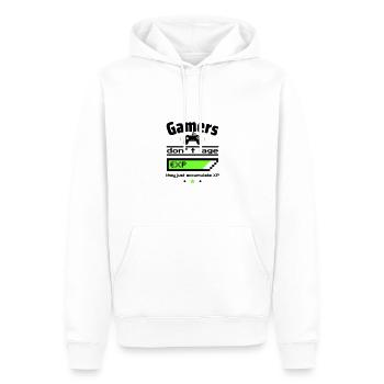 Gamer wird nicht alt,geek geburtstagsgeschenk - Männer Premium Bio Hoodie - Weiß - Vorne - Nico (187cm)