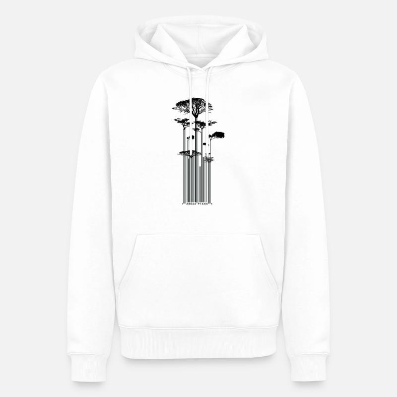 CODE BARRE - Arbre - conso - Sweat à capuche Premium bio Homme - blanc